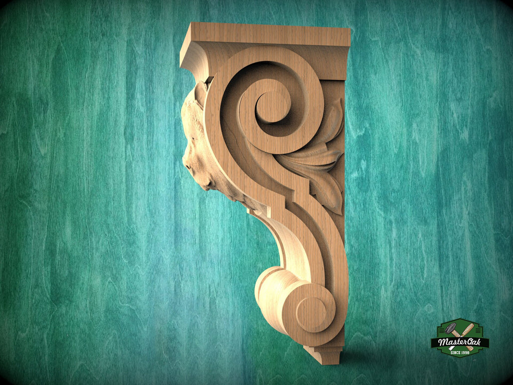 Corbel Kind Bear made of wood, Unpainted, Decorative Carved Wooden Corbel, 1pc, Home Wall Embellishments, wood onlays, wood wall art decor