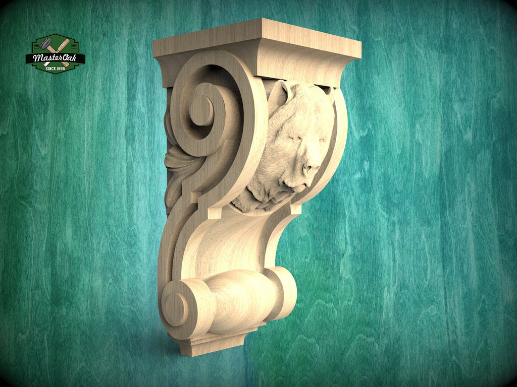 Corbel Kind Bear made of wood, Unpainted, Decorative Carved Wooden Corbel, 1pc, Home Wall Embellishments, wood onlays, wood wall art decor