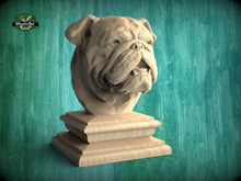 Load image into Gallery viewer, Bulldog Statue made of wood, Bulldog Wooden Finial for Staircase Newel Post, Bulldog finial bed post, Bulldog statue of wood
