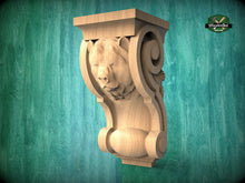 Load image into Gallery viewer, Corbel Kind Bear made of wood, Unpainted, Decorative Carved Wooden Corbel, 1pc, Home Wall Embellishments, wood onlays, wood wall art decor
