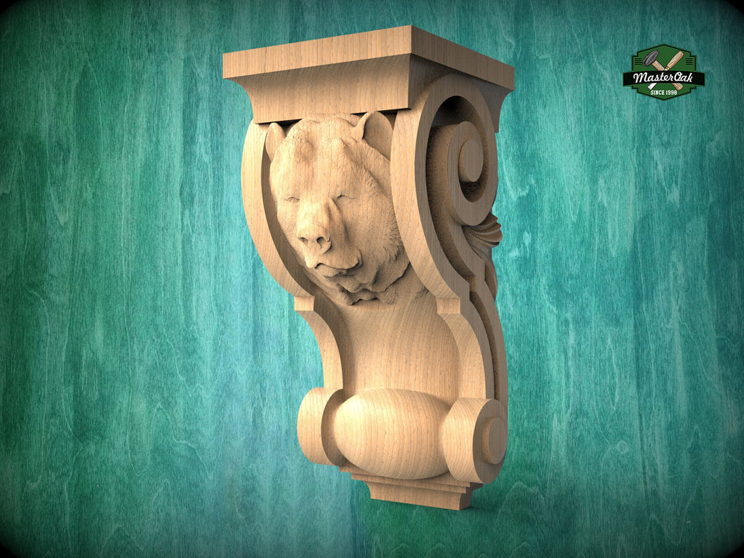 Corbel Kind Bear made of wood, Unpainted, Decorative Carved Wooden Corbel, 1pc, Home Wall Embellishments, wood onlays, wood wall art decor