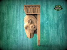 Load image into Gallery viewer, Ram Corbel made of wood, Unpainted, Ram bust Decorative Carved Wooden Corbel, Home Wall Embellishments
