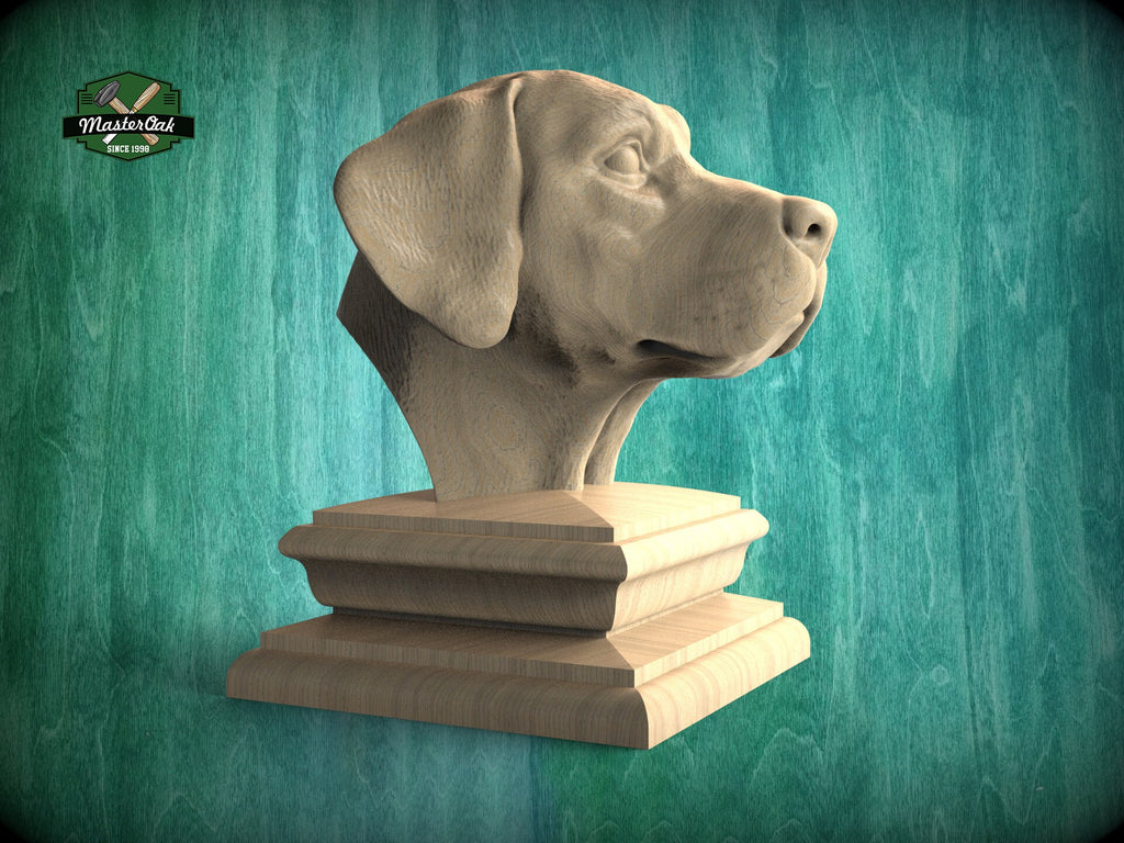 Labrador Statue #2 made of wood, Labrador Wooden Finial for Staircase Newel Post, Labrador finial bed post, Labrador statue of wood