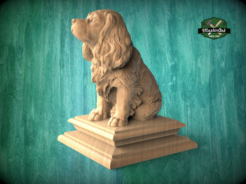 Cavalier King Charles Spaniel Wooden Finial for Staircase Newel Post, Spaniel finial bed post, King Charles   statue of wood
