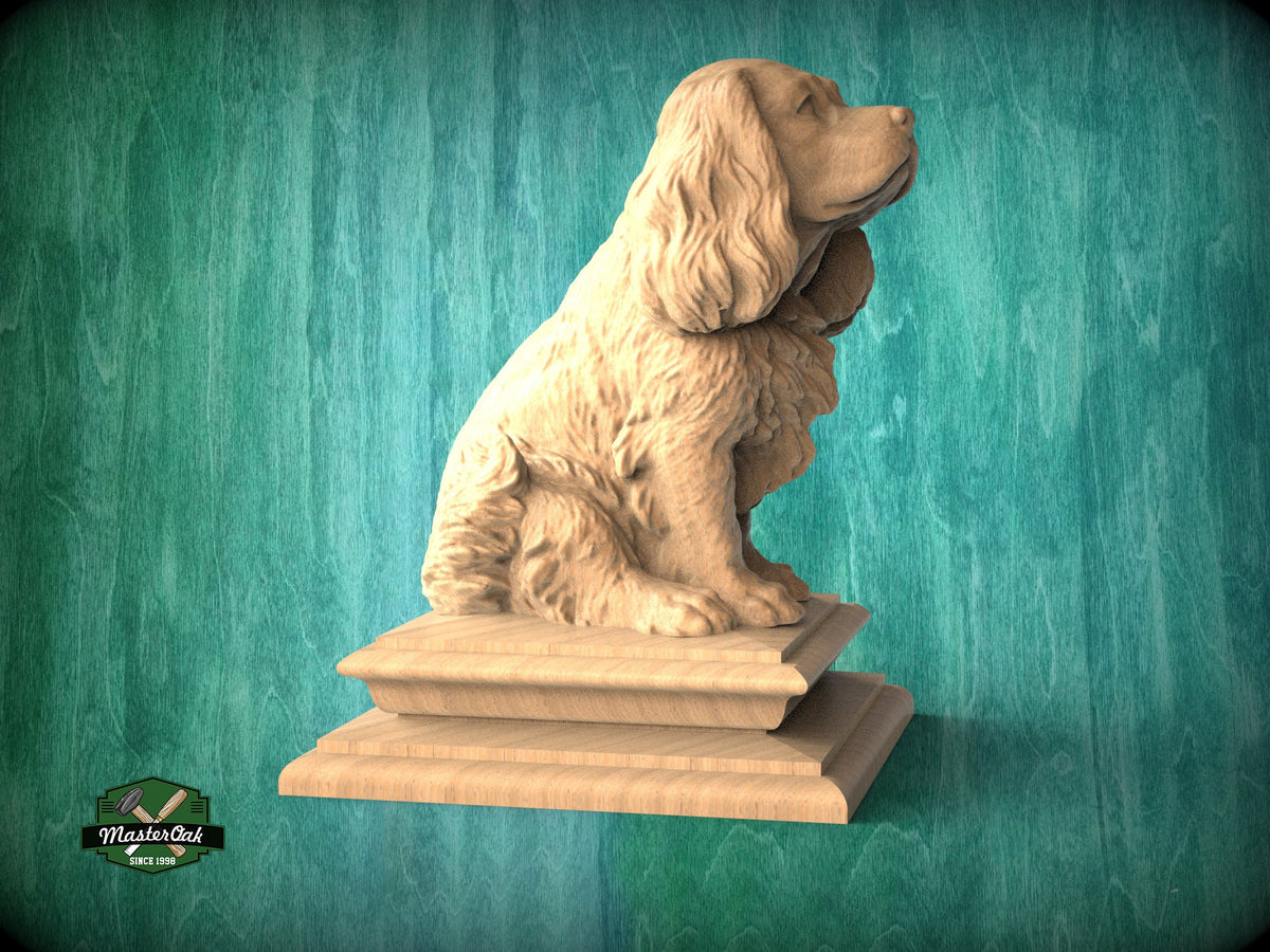 Cavalier King Charles Spaniel Wooden Finial for Staircase Newel Post, Spaniel finial bed post, King Charles   statue of wood