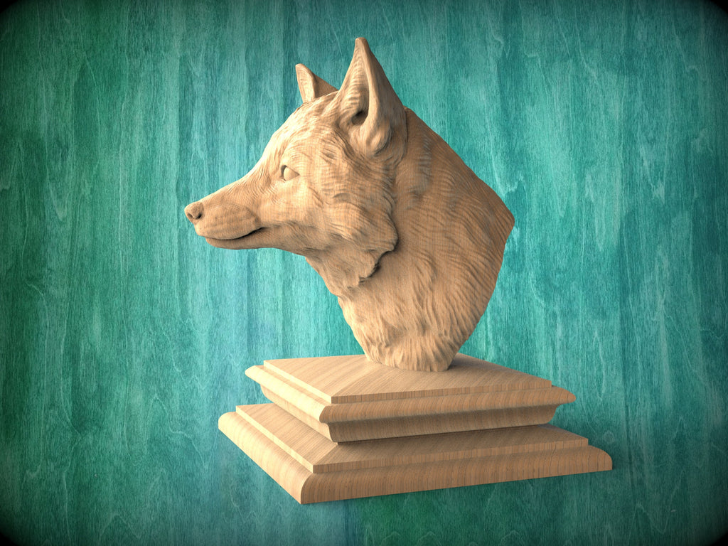 Fox Bust made of wood, Fox Wooden Finial for Staircase Newel Post, Fox finial bed post, Fox statue of wood