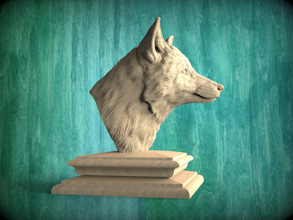 Fox Bust made of wood, Fox Wooden Finial for Staircase Newel Post, Fox finial bed post, Fox statue of wood