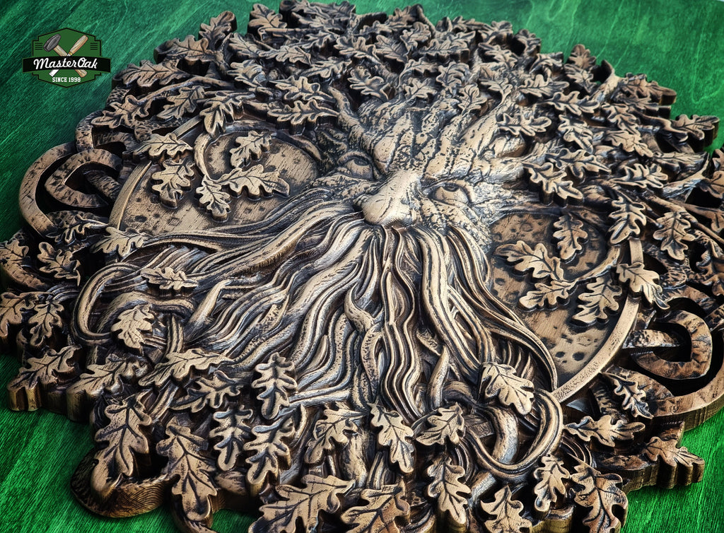 Face of Nature Wooden Carving of an Oak Tree, Tree of Wisdom, Handcrafted Wooden Carving
