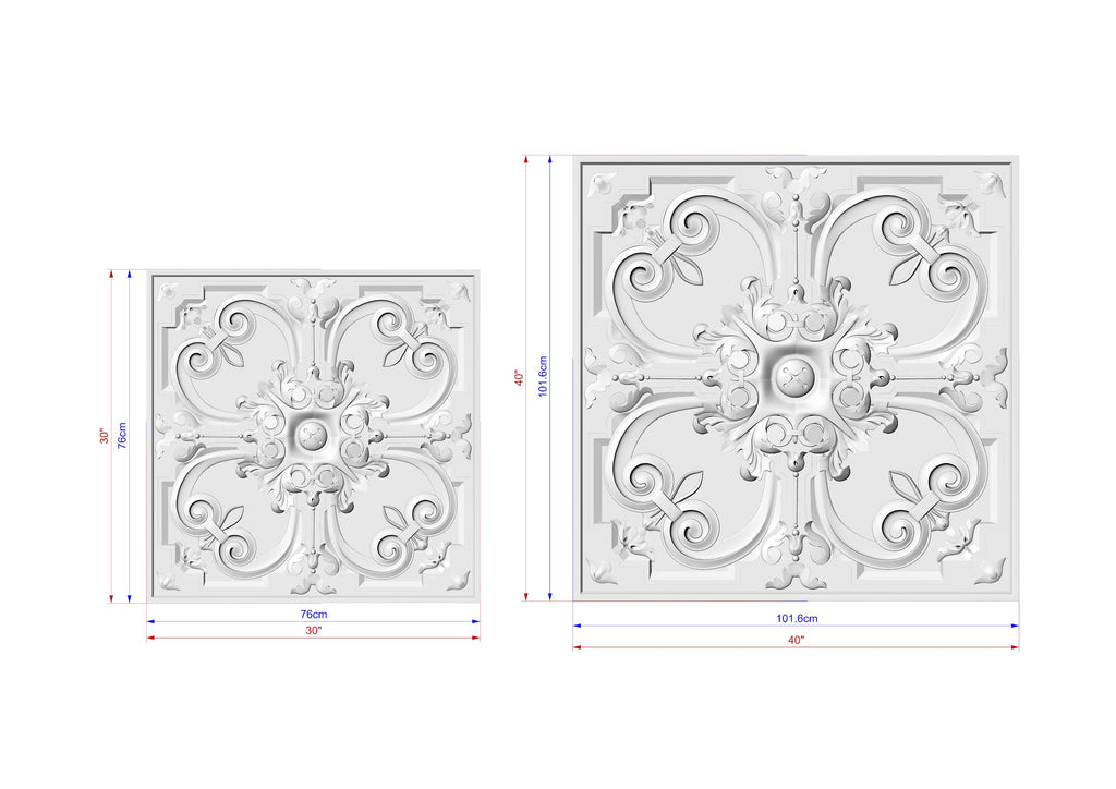Square Carved Decor for the Coffered Ceiling, Detailed Acanthus Ornamentation, Ceiling decor