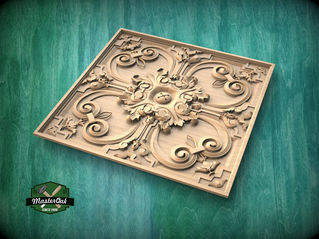 Square Carved Decor for the Coffered Ceiling, Detailed Acanthus Ornamentation, Ceiling decor