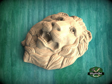 Load image into Gallery viewer, Lion Head Decor of Wood, Carved lion head, Unpainted, 1pc, Applique furniture decor DIY Furniture Trim Supplies wall ornaments pediments
