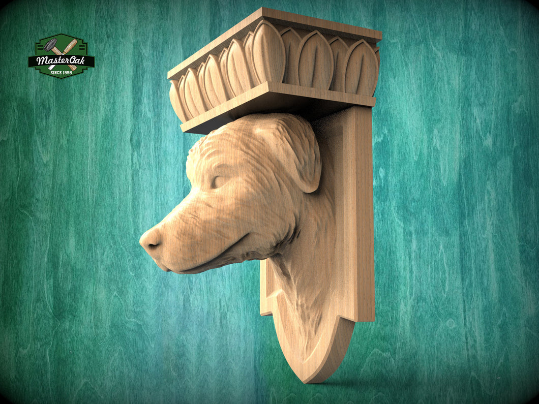 Irish Wolfhound Corbel made of wood, Unpainted, Irish Wolfhound bust Decorative Carved Wooden Corbel, Home Wall Embellishments