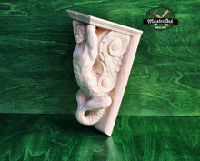 Load image into Gallery viewer, Corbel Merman of wood, Unpainted, Decorative Carved Wooden Corbel, 1pc, Home Wall Embellishments, wood onlays, wood wall art decor
