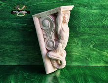 Load image into Gallery viewer, Corbel Merman of wood, Unpainted, Decorative Carved Wooden Corbel, 1pc, Home Wall Embellishments, wood onlays, wood wall art decor
