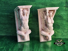 Load image into Gallery viewer, Mermaid and Merman corbels of wood, Unpainted, Decorative Carved Wooden Corbel, 1pc, Home Wall Embellishments, marine theme decor
