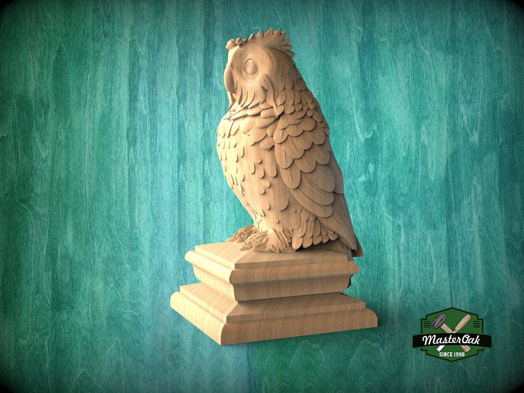 Owl #2 Wooden Finial for Staircase Newel Post, Owl finial bed post, Owl statue of wood, Decorative Newel Post Cap Bird Face