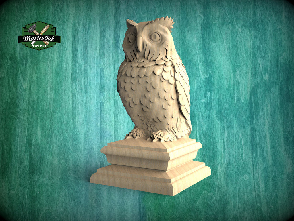 Owl #2 Wooden Finial for Staircase Newel Post, Owl finial bed post, Owl statue of wood, Decorative Newel Post Cap Bird Face