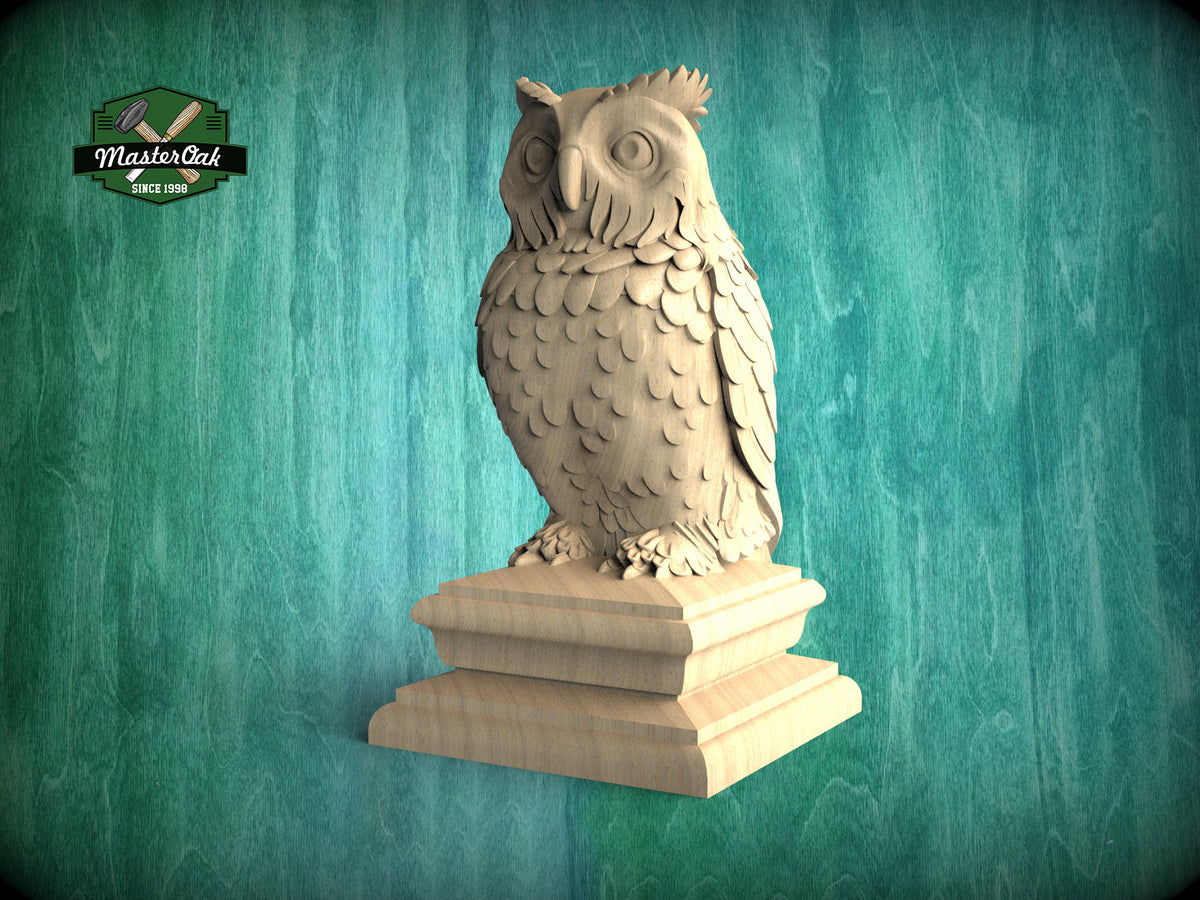 Owl #2 Wooden Finial for Staircase Newel Post, Owl finial bed post, Owl statue of wood, Decorative Newel Post Cap Bird Face