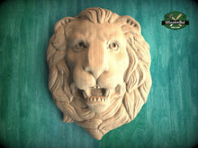 Load image into Gallery viewer, Lion Head Decor of Wood, Carved lion head, Unpainted, 1pc, Applique furniture decor DIY Furniture Trim Supplies wall ornaments pediments
