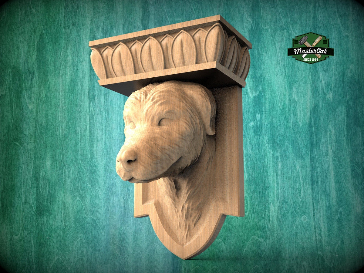 Irish Wolfhound Corbel made of wood, Unpainted, Irish Wolfhound bust Decorative Carved Wooden Corbel, Home Wall Embellishments
