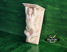Load image into Gallery viewer, Corbel Merman of wood, Unpainted, Decorative Carved Wooden Corbel, 1pc, Home Wall Embellishments, wood onlays, wood wall art decor
