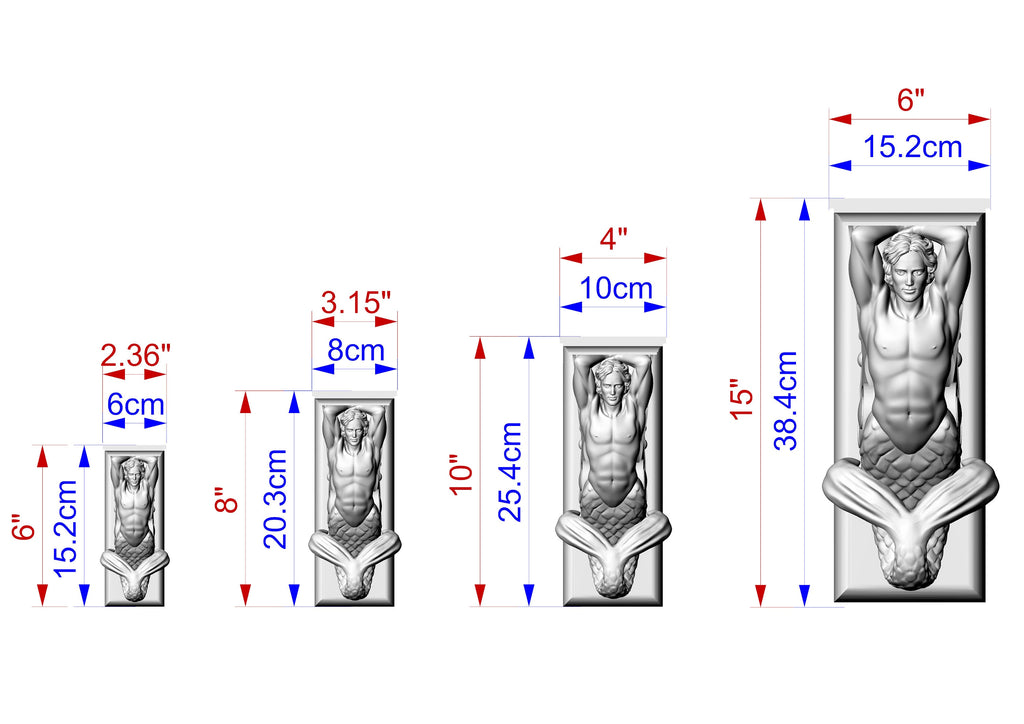 Corbel Merman of wood, Unpainted, Decorative Carved Wooden Corbel, 1pc, Home Wall Embellishments, wood onlays, wood wall art decor