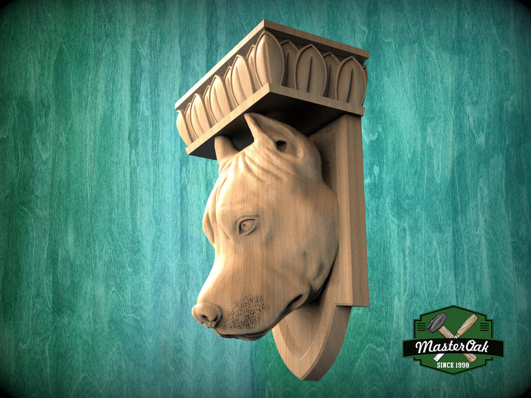 Pitbull Corbel made of wood, Unpainted, Pitbull bust Decorative Carved Wooden Corbel, Home Wall Embellishments