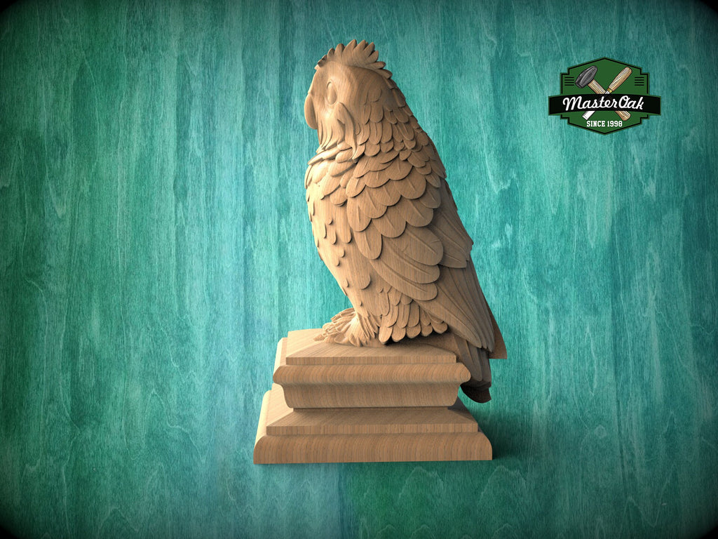 Owl #2 Wooden Finial for Staircase Newel Post, Owl finial bed post, Owl statue of wood, Decorative Newel Post Cap Bird Face