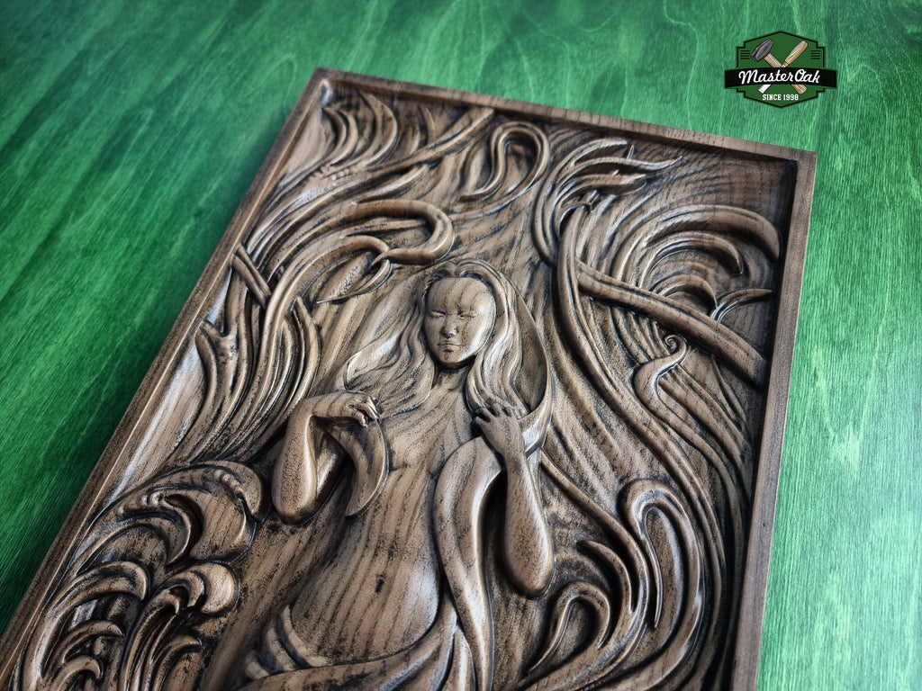 Wooden Panel of a Girl with Flowing Hair , Wall art, Designer wall decoration, Wood carved gift