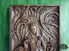 Load image into Gallery viewer, Wooden Panel of a Girl with Flowing Hair , Wall art, Designer wall decoration, Wood carved gift
