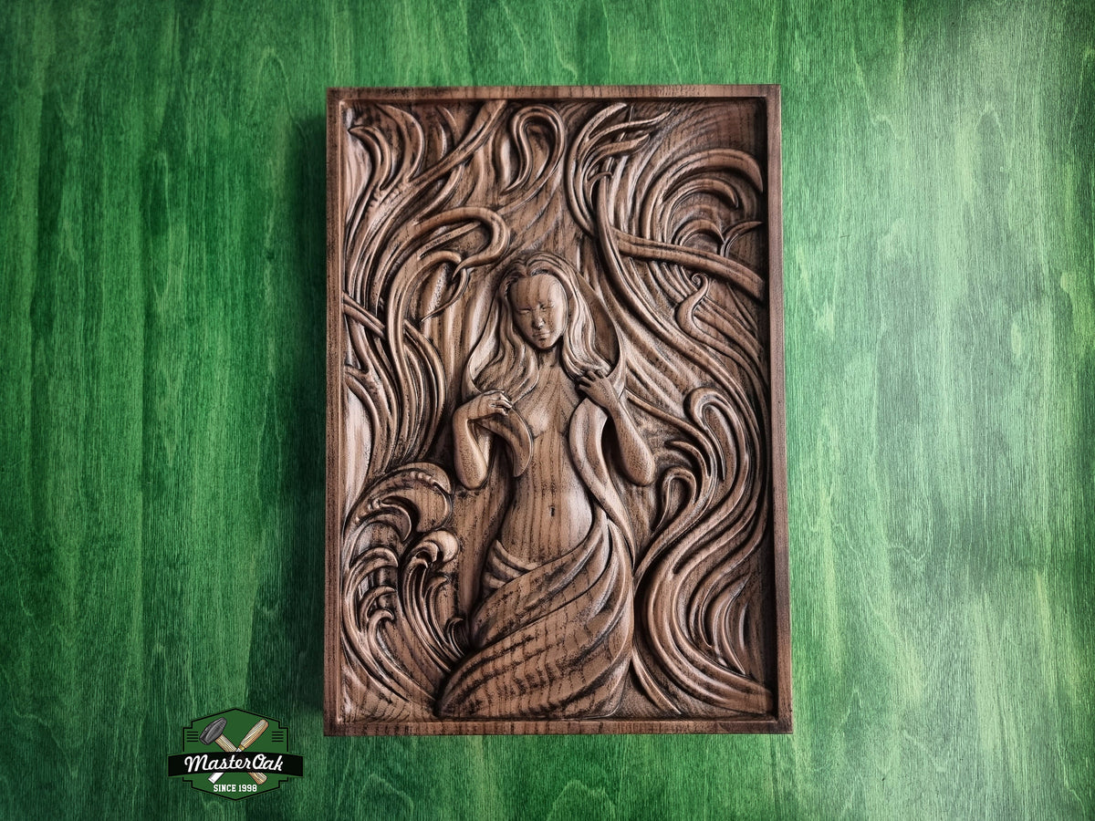 Wooden Panel of a Girl with Flowing Hair , Wall art, Designer wall decoration, Wood carved gift