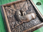 Unicorn Wooden Panel of wood , Room accent, Handcrafted Wooden Carving