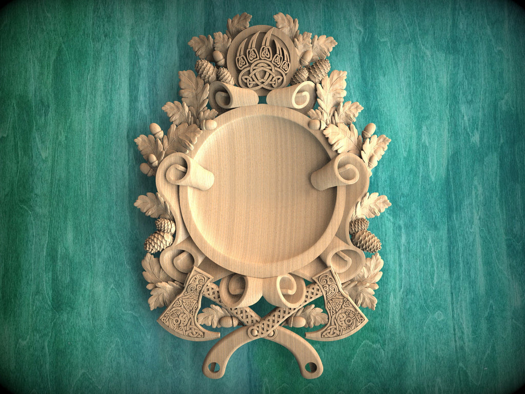 Celtic Shield with Axes, Celtic wood carving, Viking carving, Wall art, Wall decor, Wall hanging