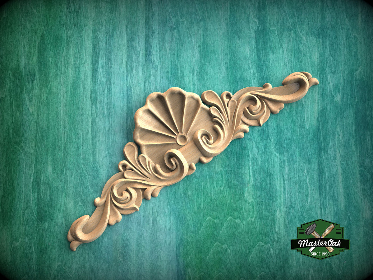 Wooden Shell decor, Wood Carved Applique Onlay, 1pc, Home Wall Embellishments, Furniture Carving