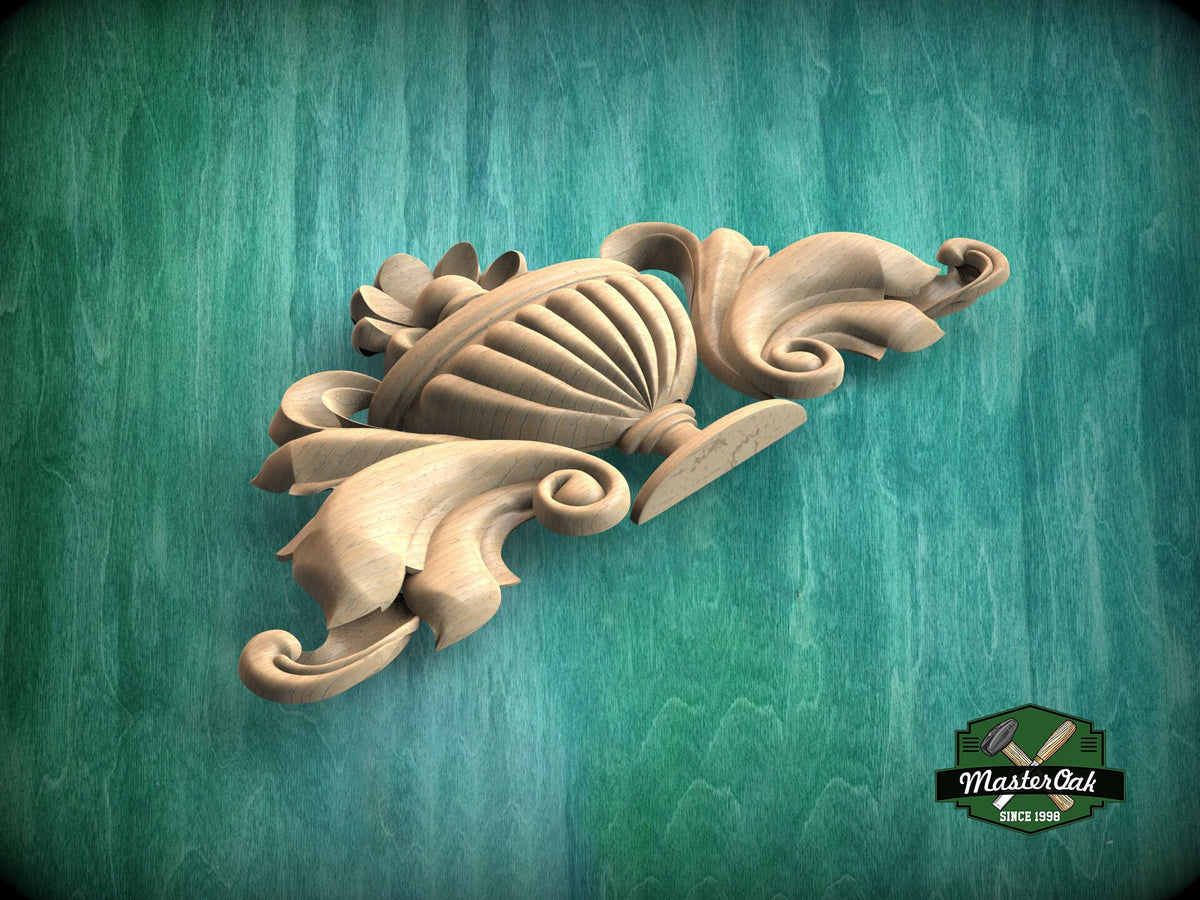 Classic Acanthus Urn Wood Carving – Elegant Neoclassical Wall Decor, Handcrafted Wooden Mantel Ornament, Vintage-Inspired Home Accent