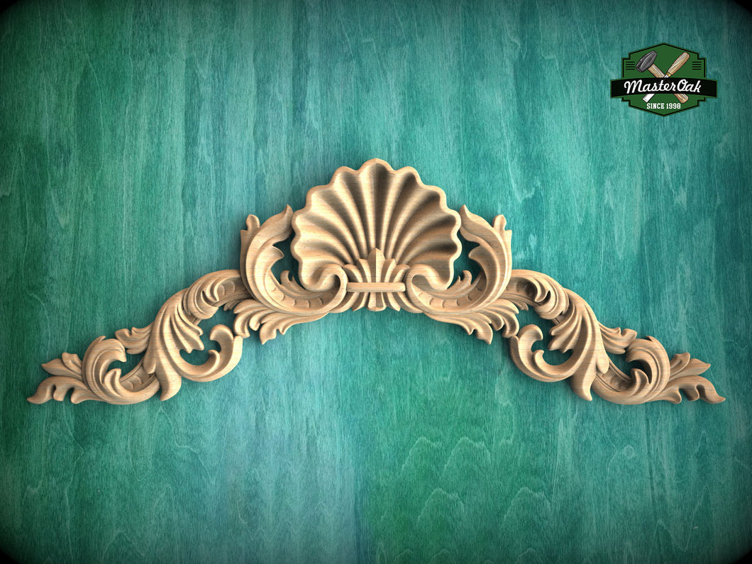 Arched Wooden Shell decor, Millwork Wood Decorative Shell Applique Moulding, 1pc, Home Wall Embellishments, Furniture Carving