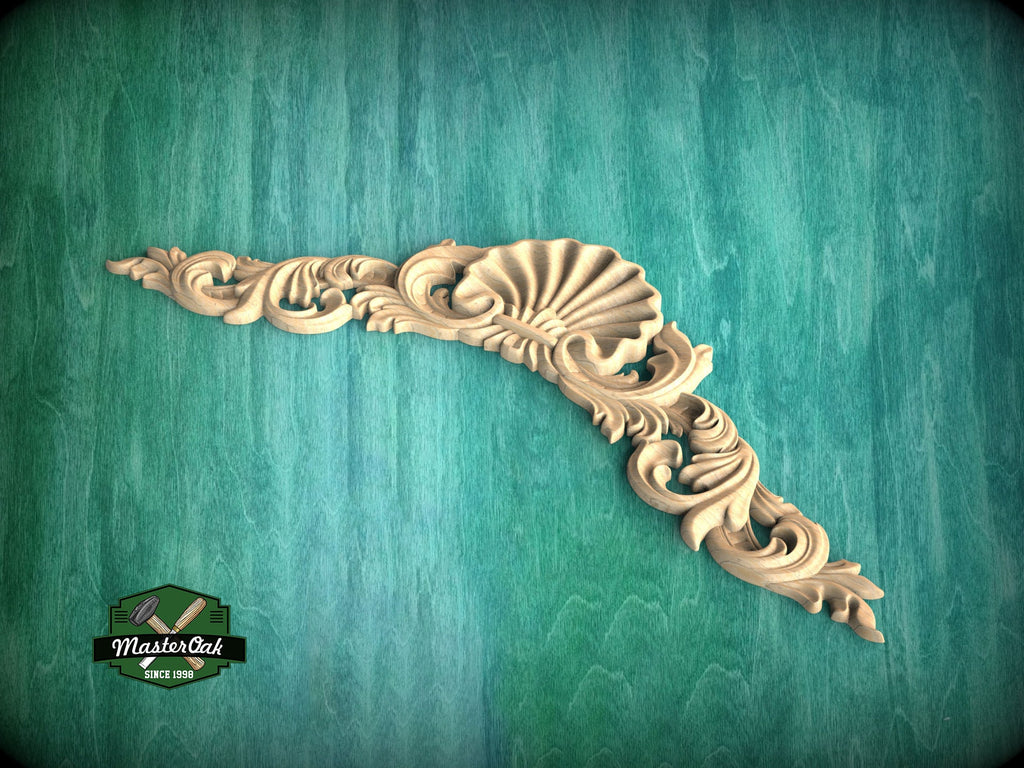 Arched Wooden Shell decor, Millwork Wood Decorative Shell Applique Moulding, 1pc, Home Wall Embellishments, Furniture Carving