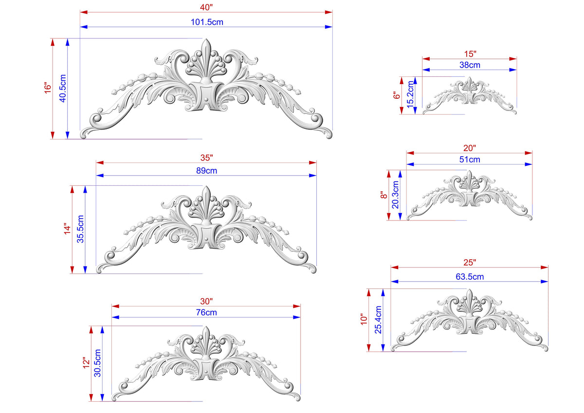 Classic Fleur-de-Lis and Palmette style Wooden Onlay for Elegant Home Decor, Combining styles