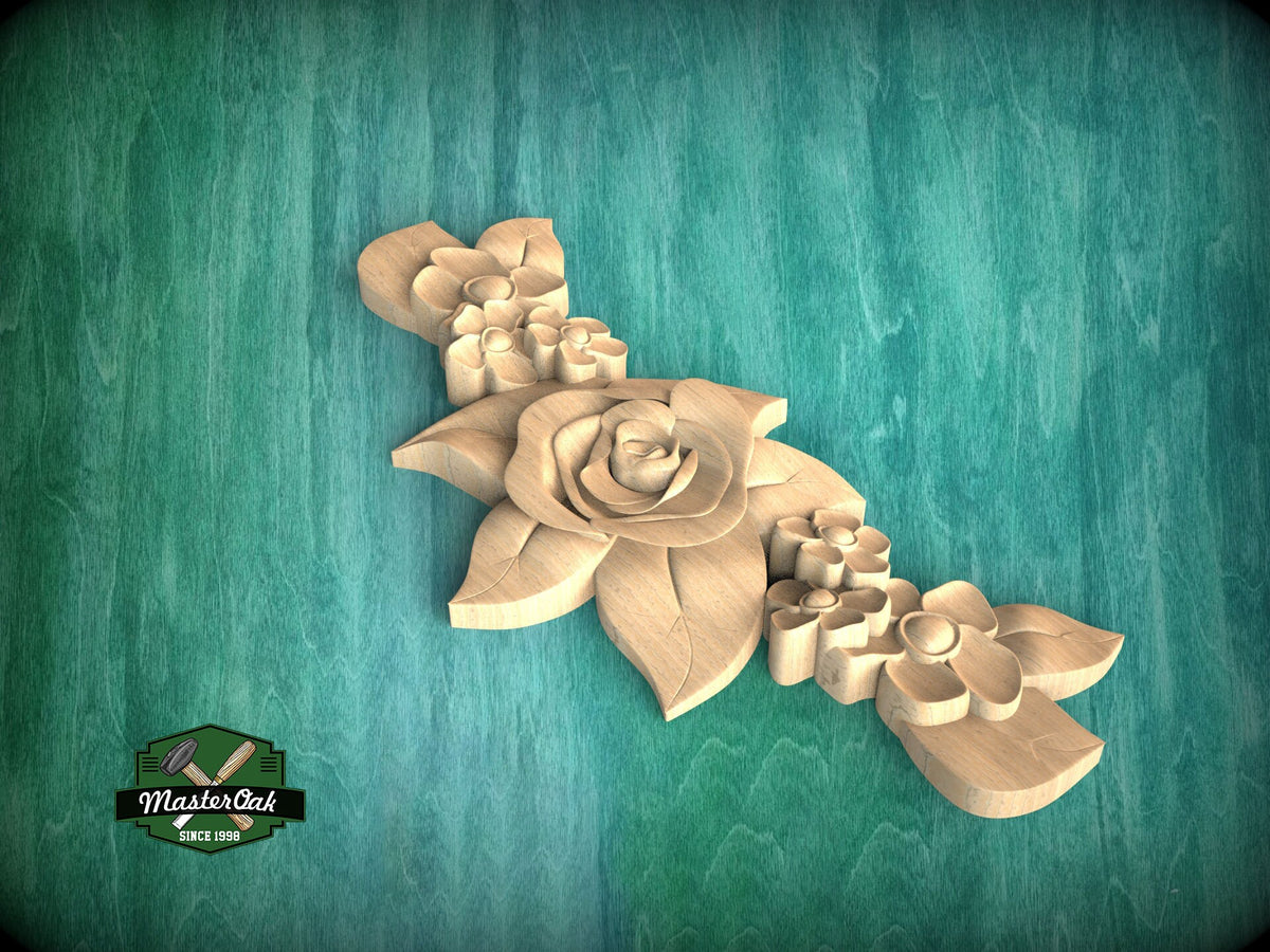 Floral Wooden Carving Applique for Rustic Home Decor, decorative wood trim