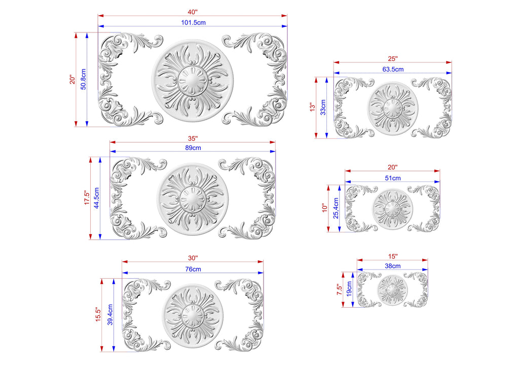 Rococo Style Wooden Carving with Center Medallion for Classic Elegance, 1pc, Unfinished, Home Wall Embellishments, Furniture Wood Onlay