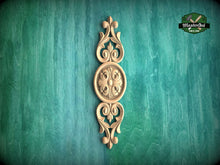 Load image into Gallery viewer, Classic Wooden Rosette Applique with Scrollwork Accents, Home Wall Embellishments, Furniture Carving, Wood Onlay, 1pc, Unfinished
