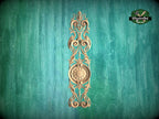 Elongated Renaissance Wooden Applique with Central Rosette, Unpainted, Carved decorative onlays, 1pc, Home Wall Embellishments