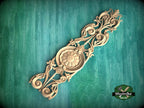 Elongated Renaissance Wooden Applique with Central Rosette, Unpainted, Carved decorative onlays, 1pc, Home Wall Embellishments