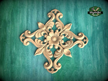 Load image into Gallery viewer, Ornate Floral Cross Wooden Applique for Elegant Decor, 1pc, Home Wall Embellishments, Furniture Carving, Wood Onlay, Unpainted
