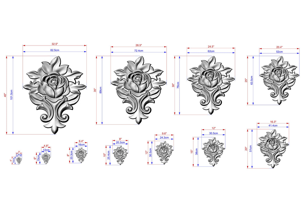 Blooming Rose Wooden Applique with Leafy Accents,  1pc, Unpainted, Home Wall Embellishments, Furniture Carving, Wood Onlay