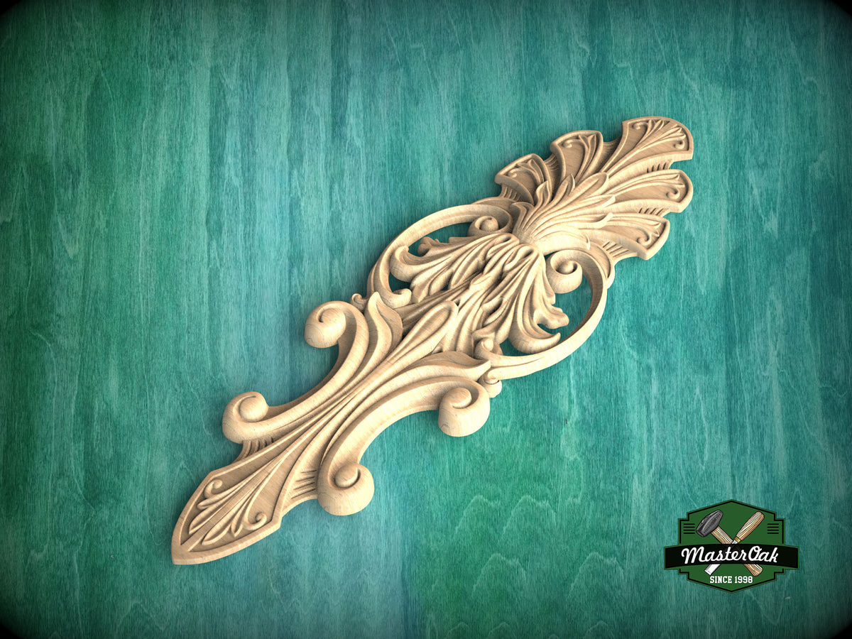 Acanthus Leaf Wood Carving Onlay with Elegant Scrolls, Furniture Carving, Wood Onlay, 1pc, Unpainted