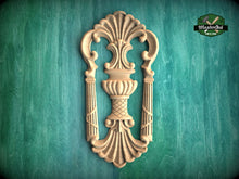 Load image into Gallery viewer, Regal Acanthus and Fleur-de-Lis Wood Onlay, Carved Wood Onlay, 1pc, Unpainted, Furniture Carving, Wood Onlay

