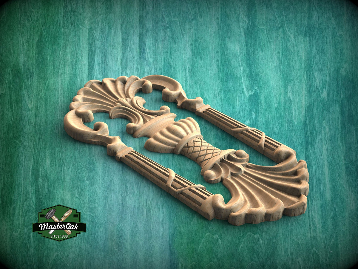 Regal Acanthus and Fleur-de-Lis Wood Onlay, Carved Wood Onlay, 1pc, Unpainted, Furniture Carving, Wood Onlay