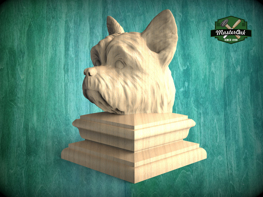 Yorkshire Terrier bust made of wood, Yorkshire Terrier Wooden Finial for Staircase Newel Post, Yorkshire Terrier finial bed post