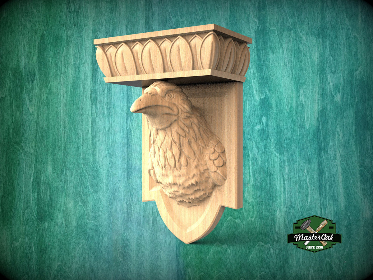 Raven Head Wooden Corbel - Exquisite Hand-Carved Shelf Bracket, Symbol of Wisdom, Gothic Wall Decor Crow